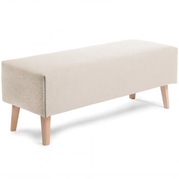 Banco Dyla 111 cm en tono beige, tapizado y patas de madera maciza de haya
