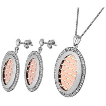 Orphelia Luxe Zilveren Damesset – Roze kettinghanger en oorbellen, 925 Sterling