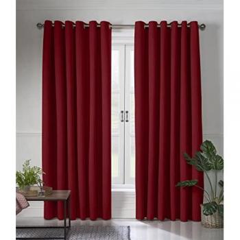 Linen Look Red Eyelet Blackout Curtains