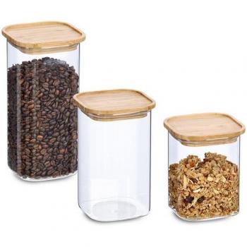 Zeller Present Vorratsglas Set – 3 Stück – Bambusdeckel inklusive (Borosilikat + Holz + Silikon)