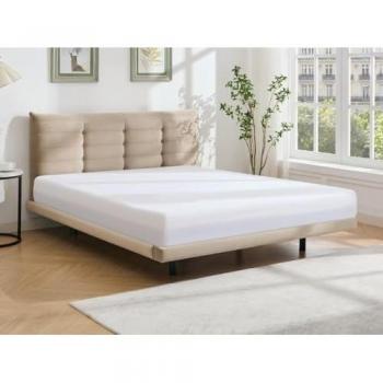 Cama Elegante 140 x 190 cm con Cabecero Capitonné y Colchón NISATIO