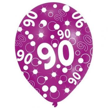Amscan Latex 90th Anniversary Balloons (Set van 6) Roze/Wit