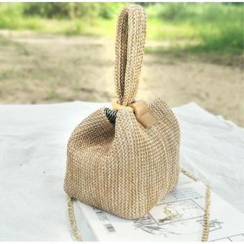 DAUNAVIA Mini Woven Beach Bag with Ring Buckle