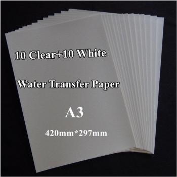 A3 Size Inkjet Waterslide Decal Paper (20pcs: 10 Clear + 10 White) for Ceramic Transfers