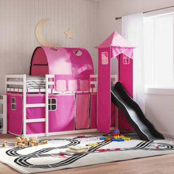 Lit superposé avec toboggan et rideaux pour chambre d'enfant 80x200 cm