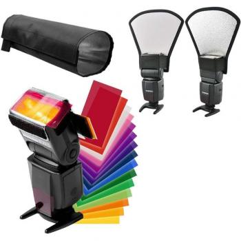 12 Color Card Diffuser with Silver/White Reflector and Foldable Beam Snoot