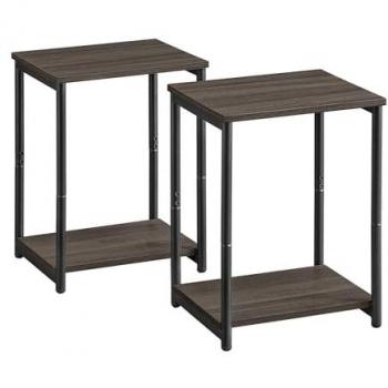 Set of 2 Chestnut Brown and Ink Black 2-Tier Side Tables
