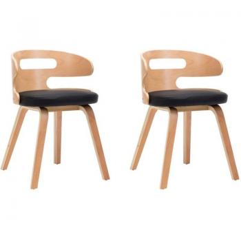 Lot de 2 chaises de salle à manger moderne, bois courbé noir, ergonomique