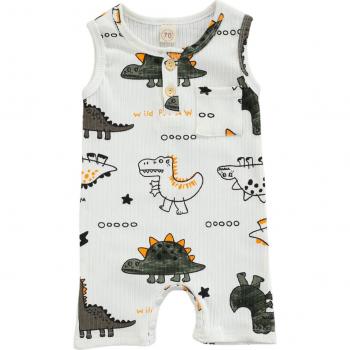 Panda‑Peak Dinosaur Short Romper – Boys’ Pocketed O‑Neck Outfit
