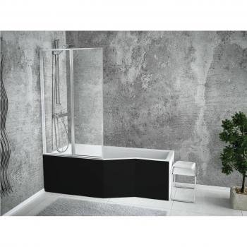 Otitec Baignoire à Deux Volets, Pare-Baignoire et Tablier Noir – 150 cm × 75 cm (Droite)