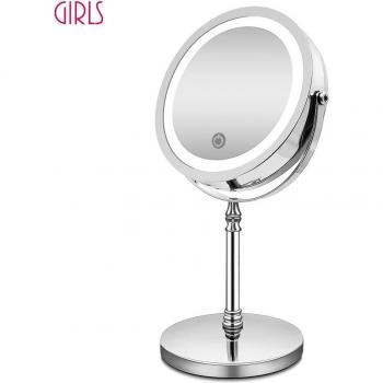 Double-Sided LED Makeup Mirror with 10X Magnification and USB Charging