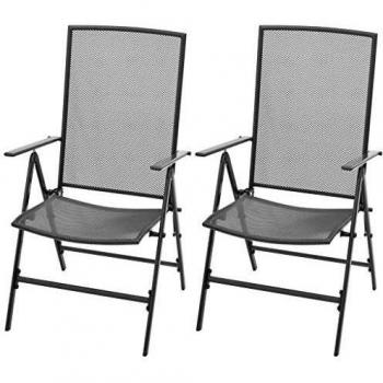 VidaXL Sedie da giardino pieghevoli 2 pz in acciaio grigio