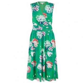 Yumi Green Blossom Mesh Slip Dress with Pockets