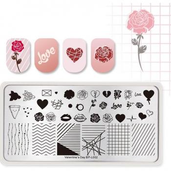 BORN PRETTY Nail Stamping Template Rechthoek Rozenlijn Nail Art Plaat Valentijnsdag BP-L002