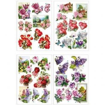 3D Flower and Butterfly Decoupage Set, 21x30 cm, 4 Sheets