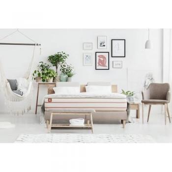 Ensemble Sommier Matelas Le Doux 200x200cm Mémoire de Forme Très Ferme 3 Zones de Confort Beige