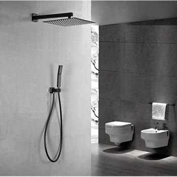 Set doccia completo con soffione quadrato 30x30 cm e doccetta nera opaca KZ-1004-2 MUMBAI