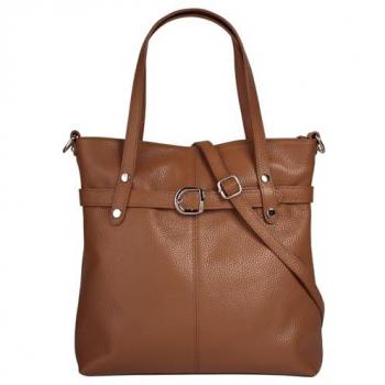 Clüty Shopper Damenhandtasche – echtes Leder, unifarben, leicht glänzend, 30 × 31 × 11 cm, Made in Italy