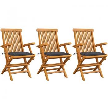 Casaluxe – Sedie da giardino con cuscini antraciti, legno teak, 3 pezzi