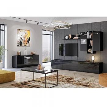Wohnwand HOOVER-83 in Schwarz, modern, mit Couchtisch und Sideboard, B/H/T: 280/195/48 cm