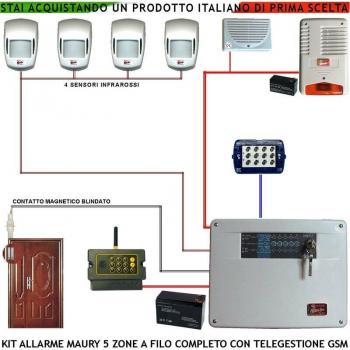 Kit Sicurezza Maury 5Z con Sensori Movimento, Sirena Esterna Lampeggiante