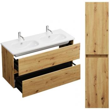 Meuble Double Vasque Burgbad: Joline con columna, 120 cm roble