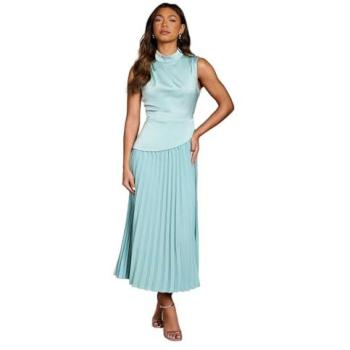 Coast Midi Pleated Skirt with High Neck in Duck Egg Blue