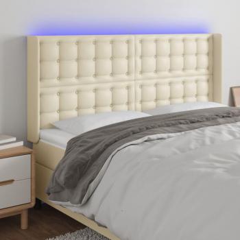 Testiera LED crema 203 x 16 x 118/128 cm in finta pelle