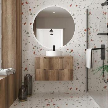 Home Maison Meuble de salle de bain ondulé à suspendre avec vasque à poser naturel Beige 0x62x81cm