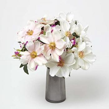 Pink and Cream Artificial Magnolia Bouquet Set of 2 with Lifelike Green Leaves