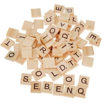 Black Wood Letter Tiles – 100 Piece Alphabet Scrabble Kit