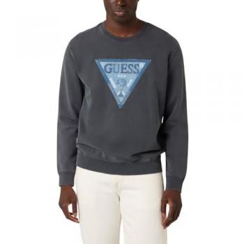 Sudadera Guess Triangle gris oscuro sin capucha para hombre, ecológica con parche triangular, tamaño Large