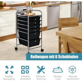 Coast Wagen mit 6 stapelbaren Schubladen – Metallrahmen & schwarze Ablagefläche
