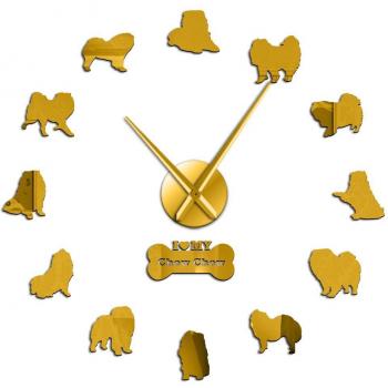 Chow Chow Dog Acrylic Metal Mirror Wall Clock DIY Home Decor