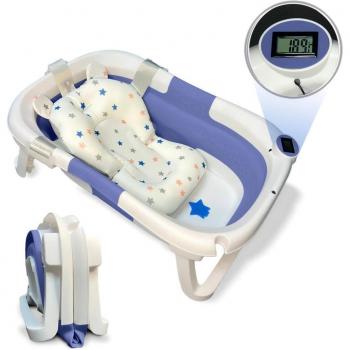 Bañera de Baño Plegable para Bebés Bathby con Termómetro y Diseño Ergonómico (Azul Oasis)