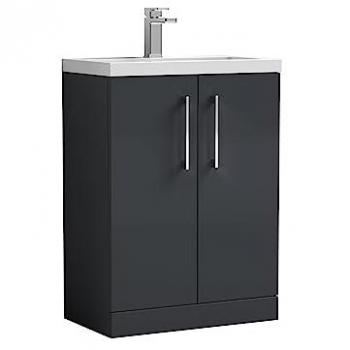 Nuie Arno Compact 600mm Floor Standing Vanity Unit with Ceramic Basin in Soft Black and Satin Anthracite