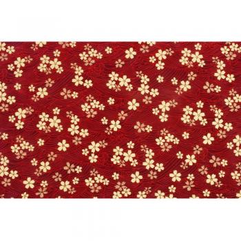 Red and Navy Blue Japanese Cotton Fabric with Golden Blossom Print
