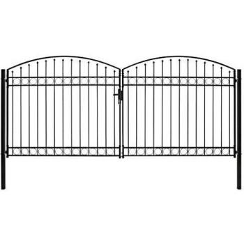 Double Door Steel Fence Gate with Arched Top 400x200 cm Black