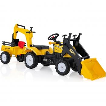 Costway Bambini Escavatore a Pedali – 3‑in‑1 con Trattore, Rimorchio Staccabile, 2 Benne