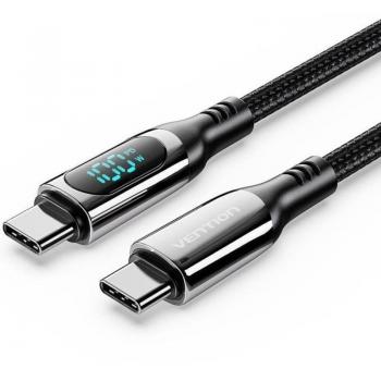 Vention 5A USB‑C 2.0 1.2 m Braided Cotton USB Cable – Black with LED, Zinc Alloy Finish