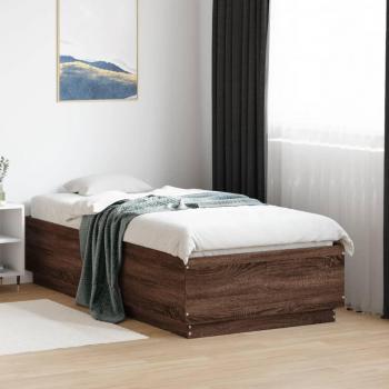 VidaXL Bed Frame with LED Lights Brown Oak 90x190 cm Single Engineered Wood
