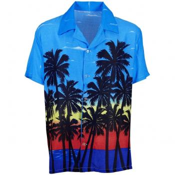 Buttinette Summer‑Time Herren Hemd – Blau/Palme, Größe XL