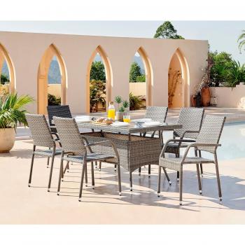 Antigua Collection's 6-Seat Garden Dining Set in Grey Rattan with 6 Chairs