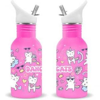 Cantil Aço Dançante com Estampa de Gatos 500 ml