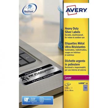 Avery L6008-20 Etiketten 25.4x10mm zilver 3780 stuks