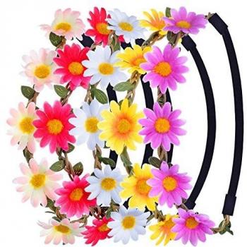Bandeau floral multicolore avec marguerites, élastique réglable, 5 pièces