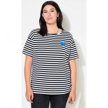 Damen T-Shirt Ringelshirt, oversized, Halbarm, beige mit Herz