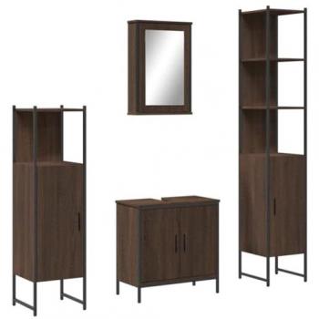 Brown Oak Engineered Wood 4 Piece Bathroom Furniture Set