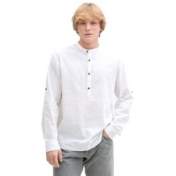 Herren Relaxed Fit Leinen Tunika Hemd in Weiß, Größe XXL