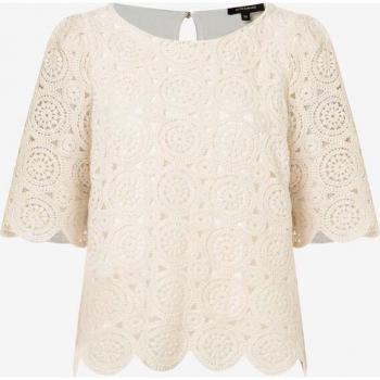 More & More Offwhite Kurzarmbluse mit Lochmuster Größe 40